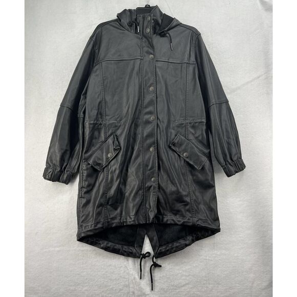 Free People Twilight Vegan Leather Parka Hooded Size Xsmall Black Flaw - Picture 2 of 12